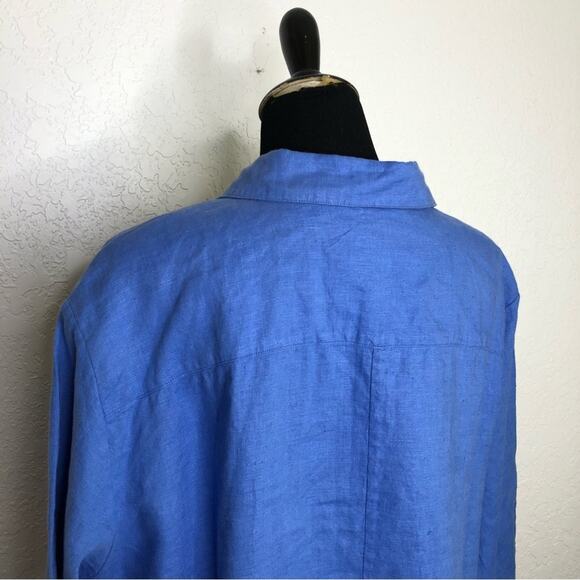 Zyga Lin'n Laundry bright blue linen button down top size FR 42 or US Large - Picture 8 of 14